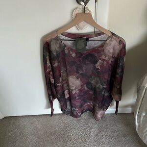 Floral Long-Sleeve Knit Dress Top in Mauve and Olive